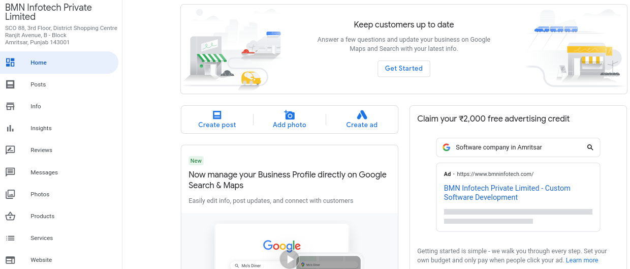 google business profile Dashboard